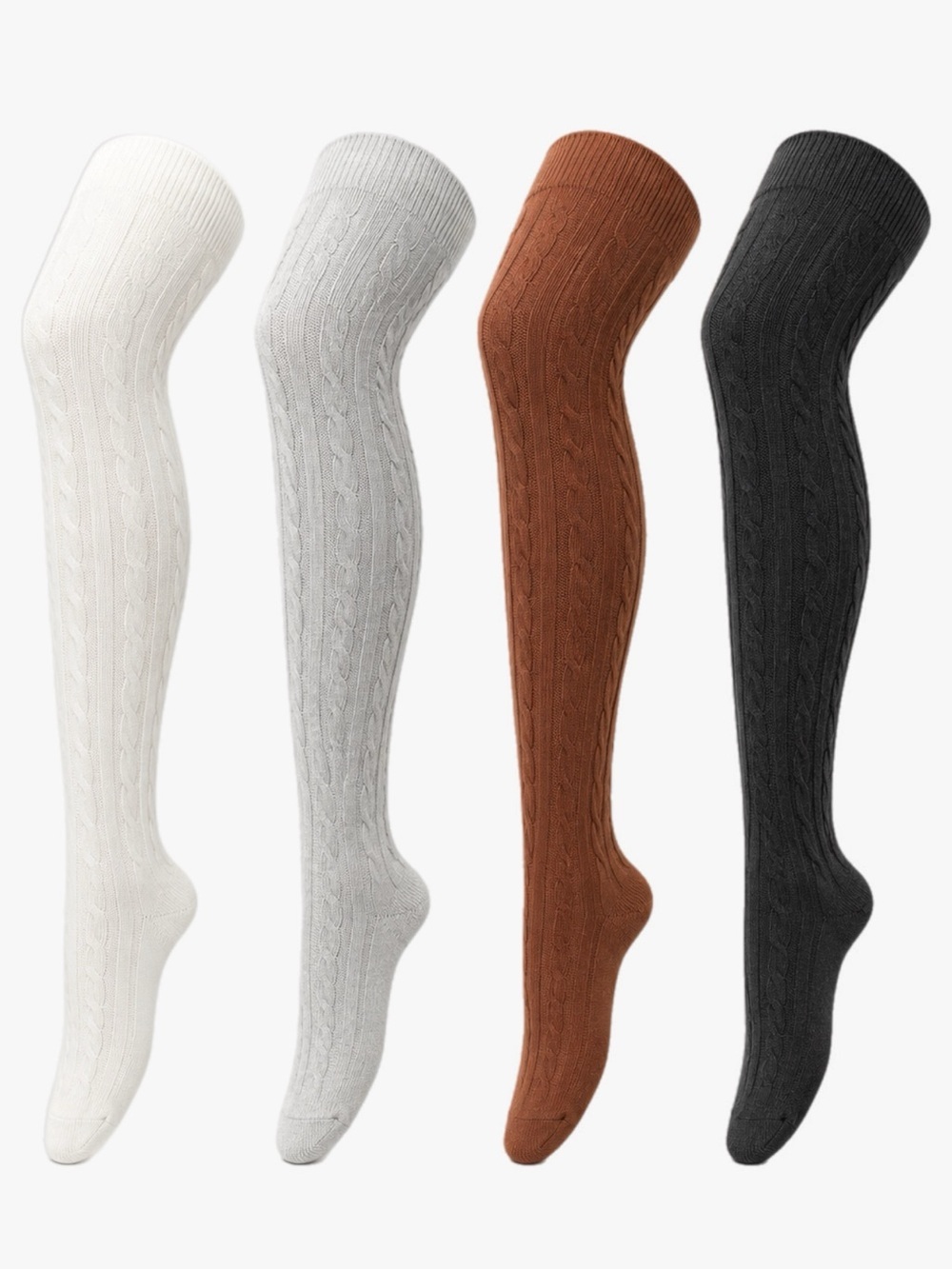 New Cable Knit Over The Knee Socks Tights 4 Pack Neutral Colors Size S/M
